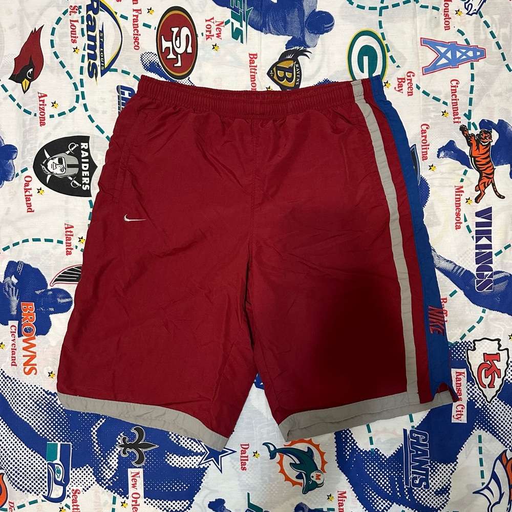 Vintage Nike 2000s Maroon Striped Shorts/Swim Trunks